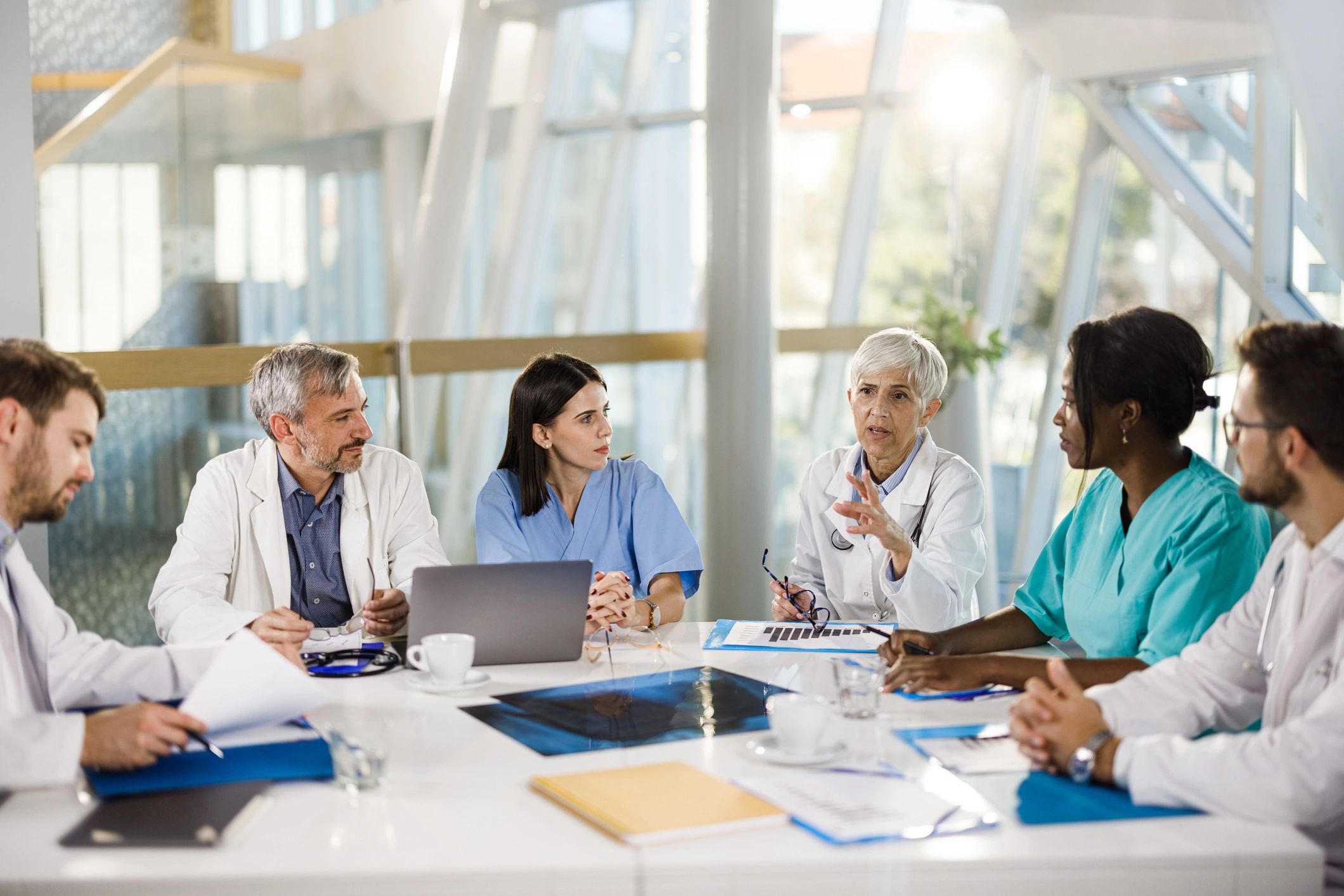Medical specialists meeting in a hospital office